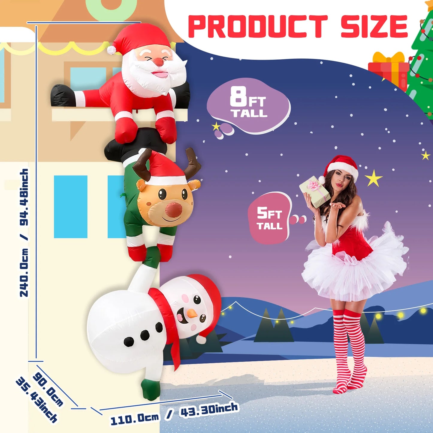 Décoration Gonflable de Noël 2,4 m – Père Noël Grimpant
