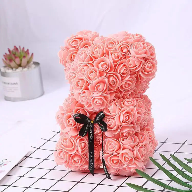 Ours en Roses Artificielles 25 cm