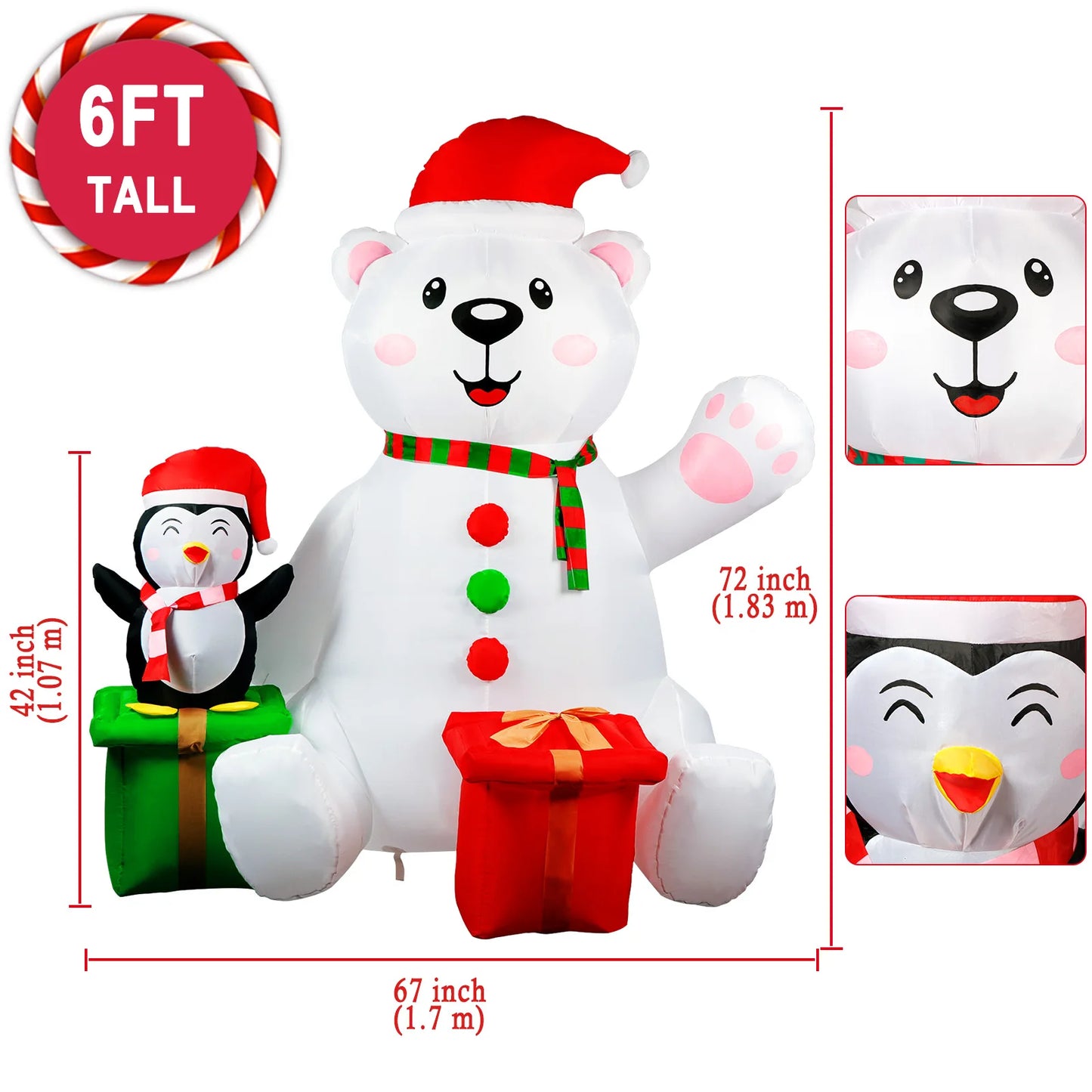 Décoration Gonflable – Ours Polaire et Pingouin 1,8 m
