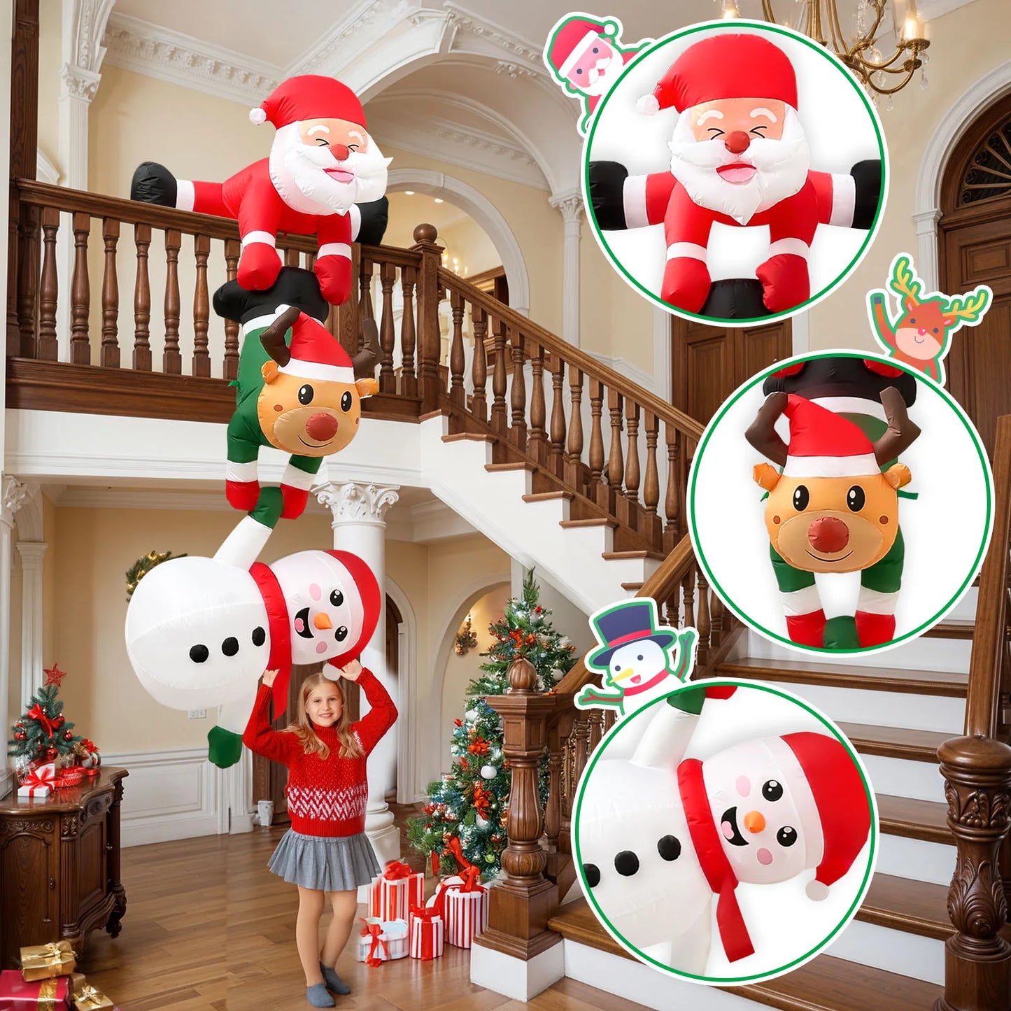 Décoration Gonflable de Noël 2,4 m – Père Noël Grimpant
