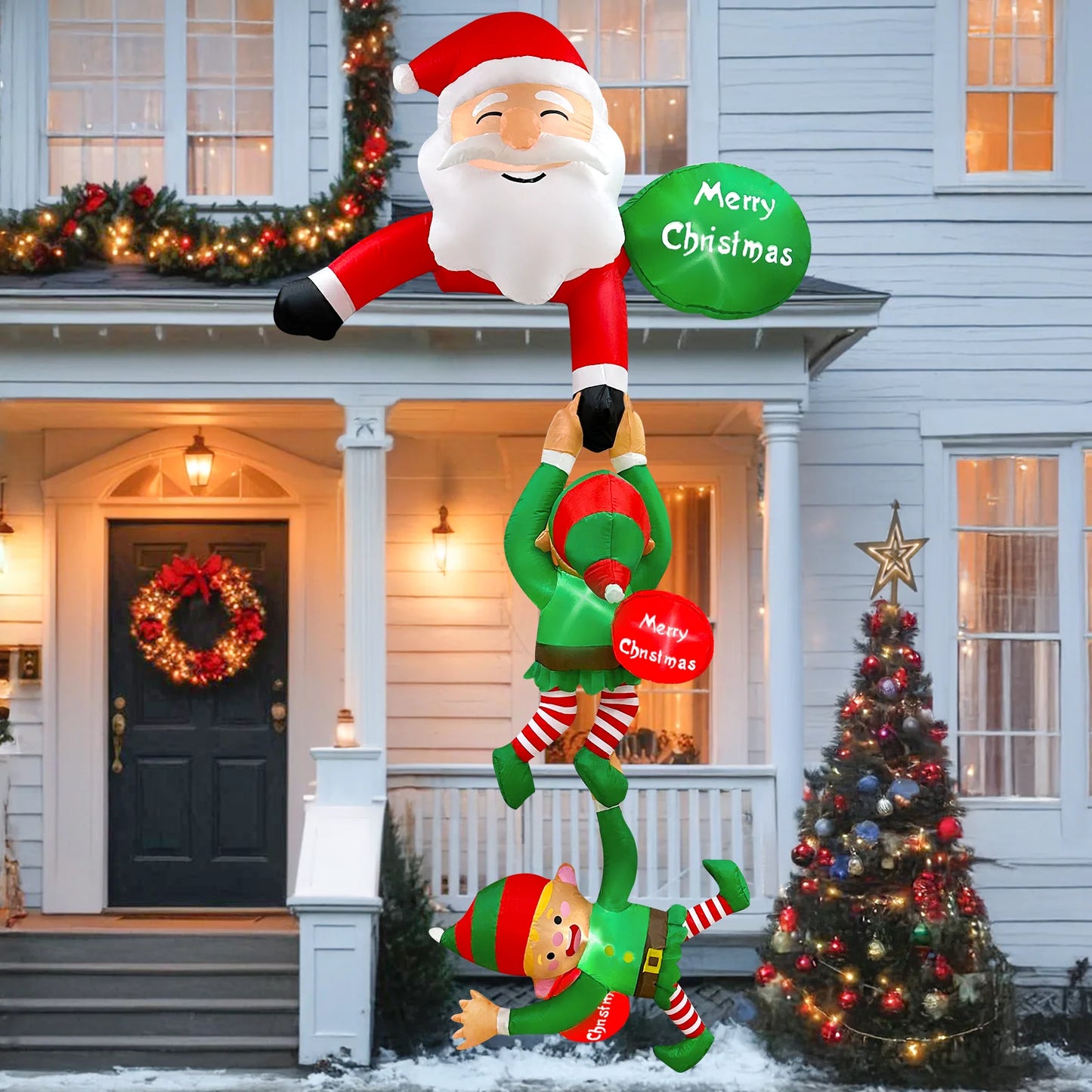 Décoration Gonflable de Noël 2,4 m – Père Noël Grimpant