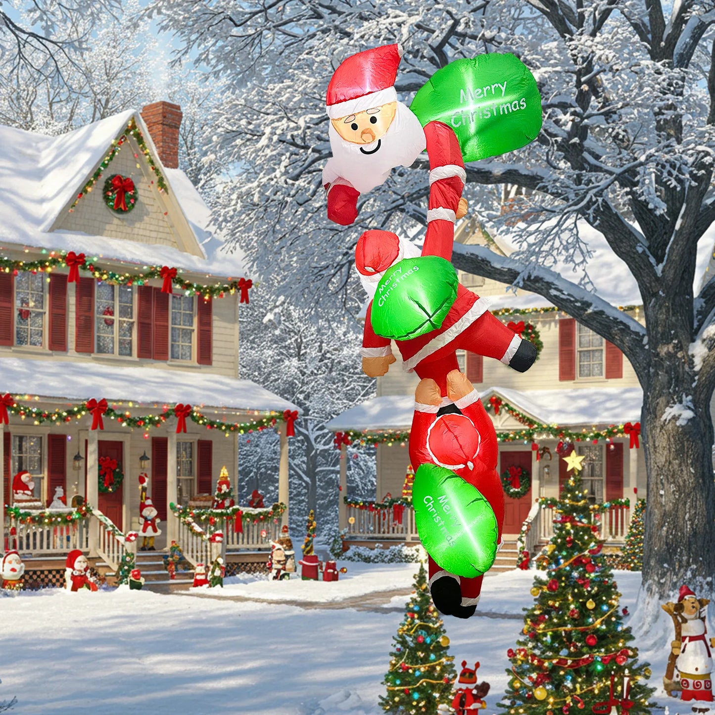 Décoration Gonflable de Noël 2,4 m – Père Noël Grimpant