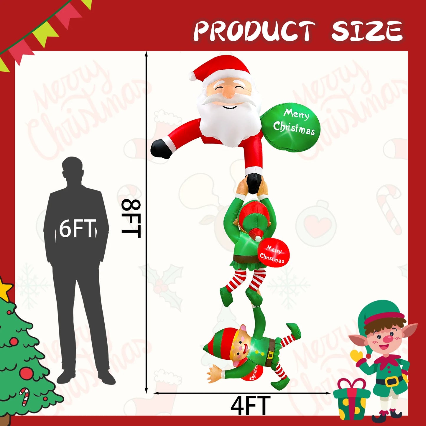 Décoration Gonflable de Noël 2,4 m – Père Noël Grimpant