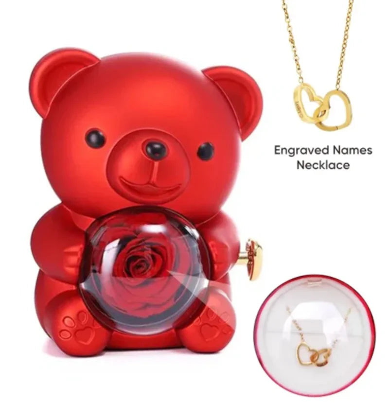 Coffret Bijoux Ours en Rose Éternelle – Collier Plaqué Or Personnalisé