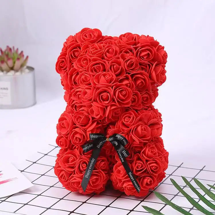 Ours en Roses Artificielles 25 cm