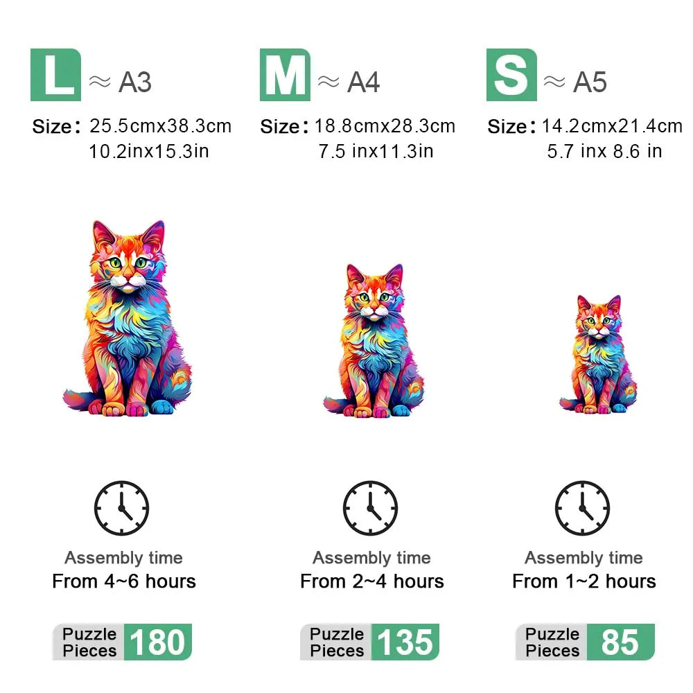 Puzzle en Bois Chat Coloré