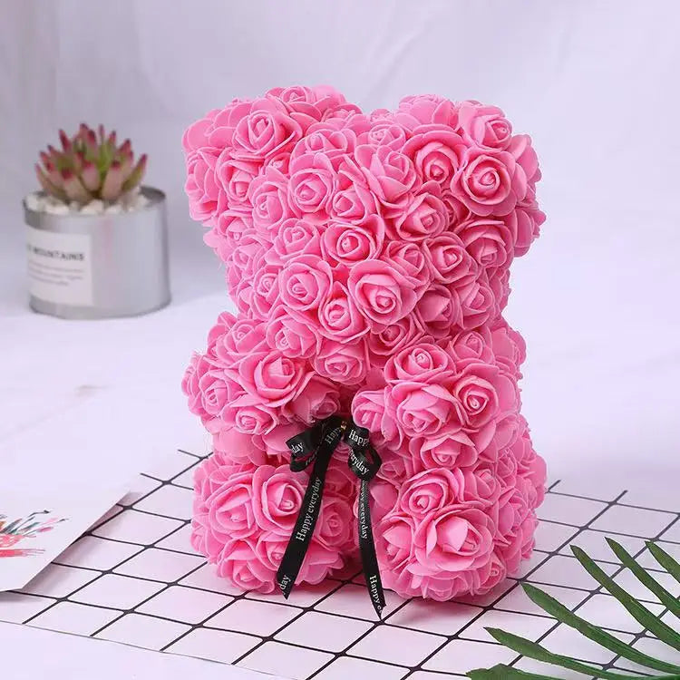 Ours en Roses Artificielles 25 cm