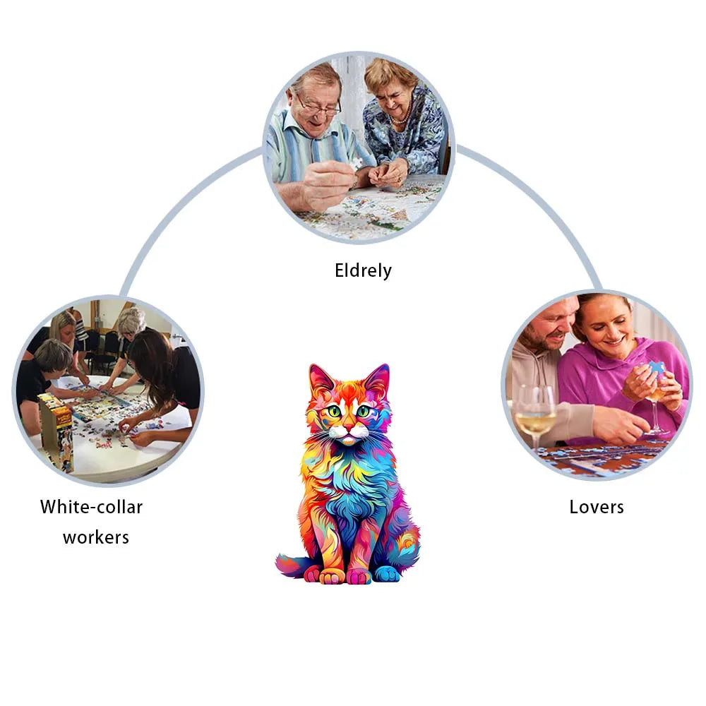 Puzzle en Bois Chat Coloré