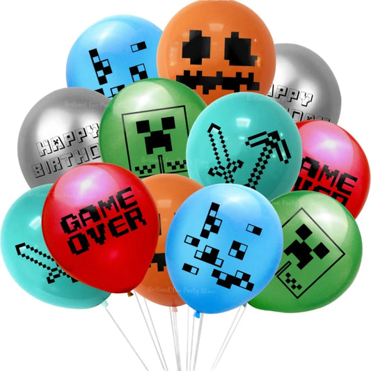 Lot de 12 ballons Anniversaire Gaming Pixel – Latex 30 cm