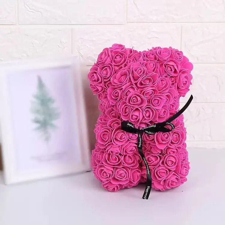 Ours en Roses Artificielles 25 cm
